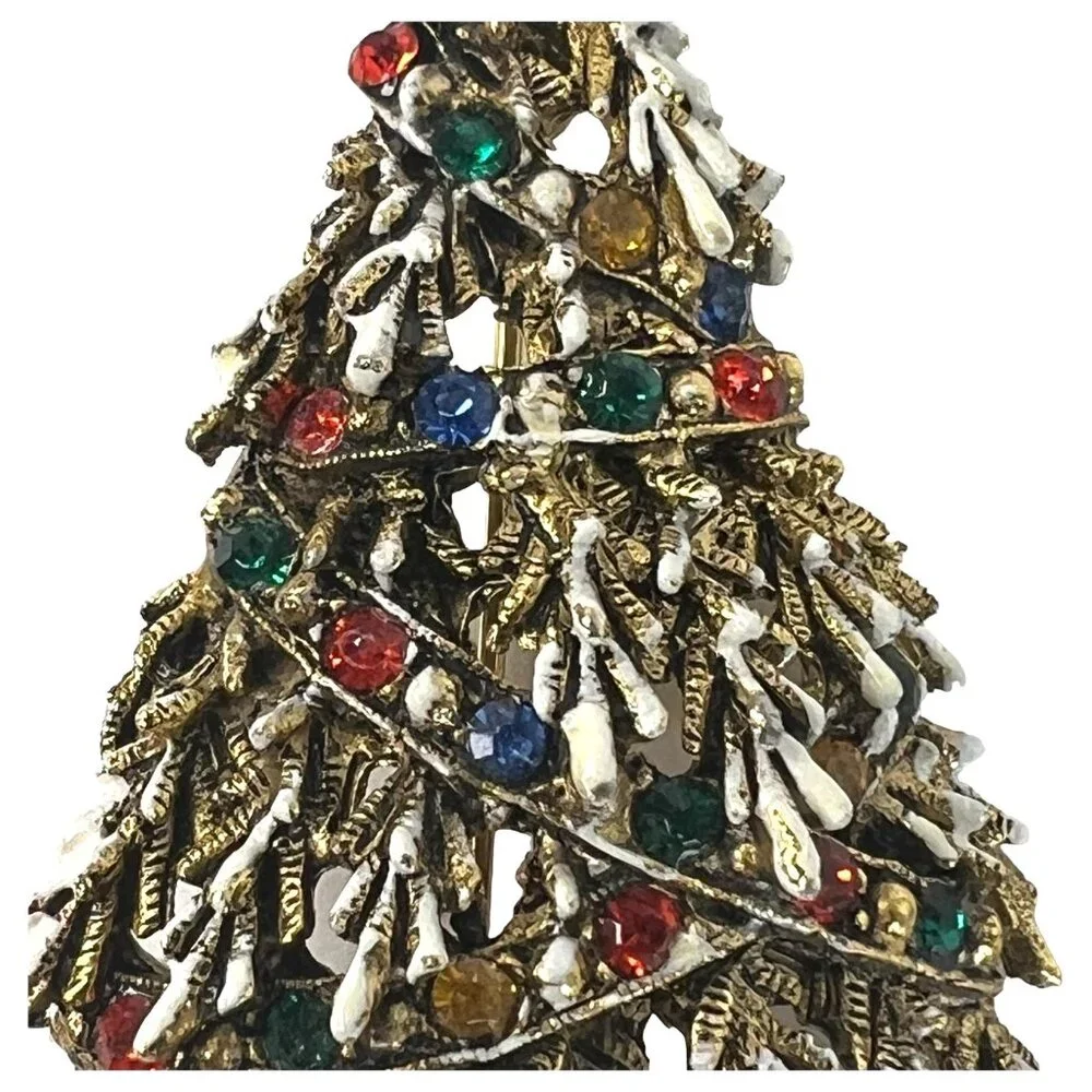 Vintage ART‎ Christmas Tree Brooch Pin gold Tone With Rhinestones Arthur Pepper